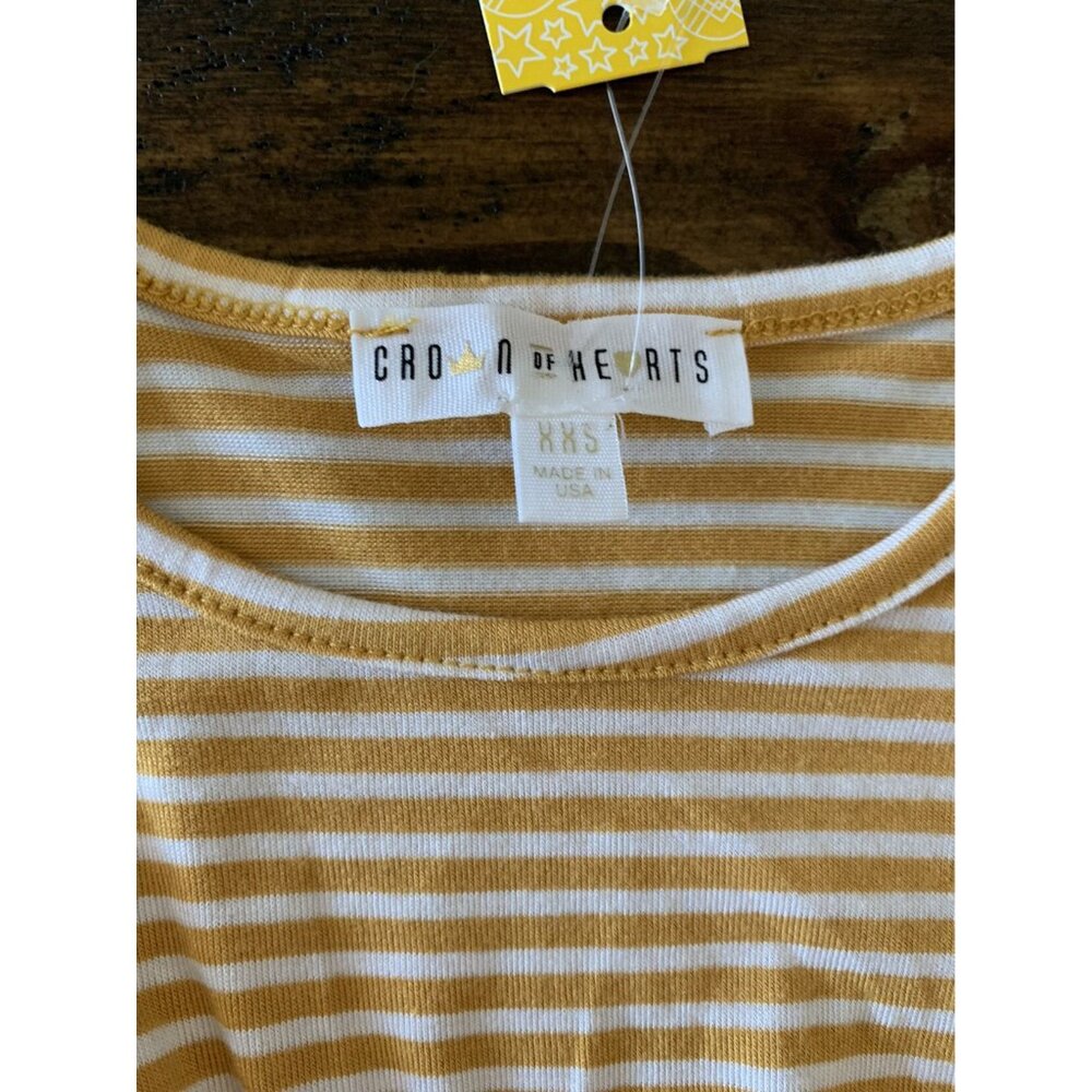 Crown of Hearts Skylar Pocket Yellow & White Striped Skater Dress Sz XXS (2/3) - Picture 3 of 5